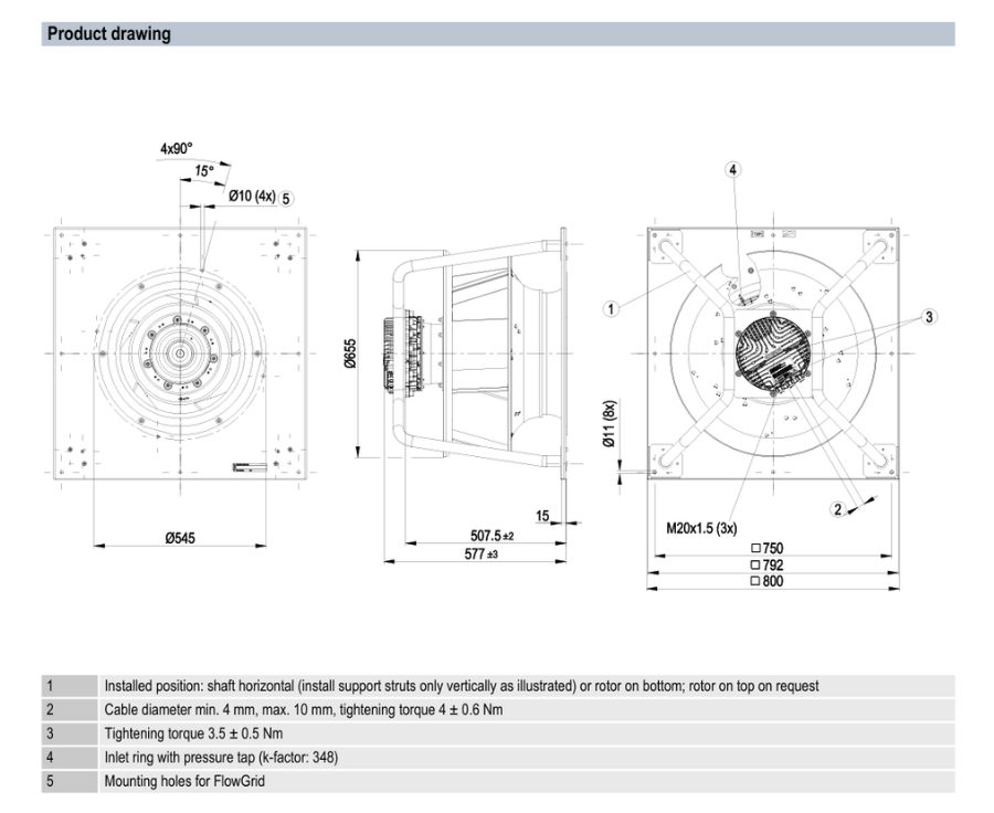 Bảng vẽ Quạt ly tâm EC EBMPAPST K3G560-PB31-75