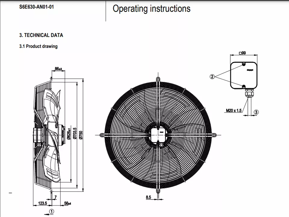 Bảng vẽ Quạt hướng trục S6E630-AN01-01