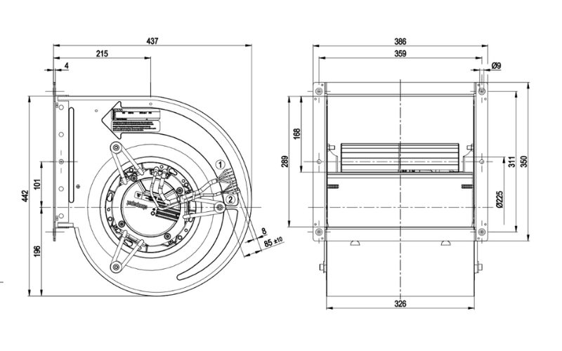 bảng vẽ kỹ thuật QUẠT LY T&Acirc;M EC D3G283-AB32-11 (EBMPAPST)