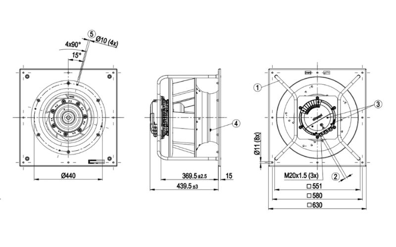 Bảng vẽ kỹ thuật Quạt Ly T&acirc;m EC K3G450-PA31-03