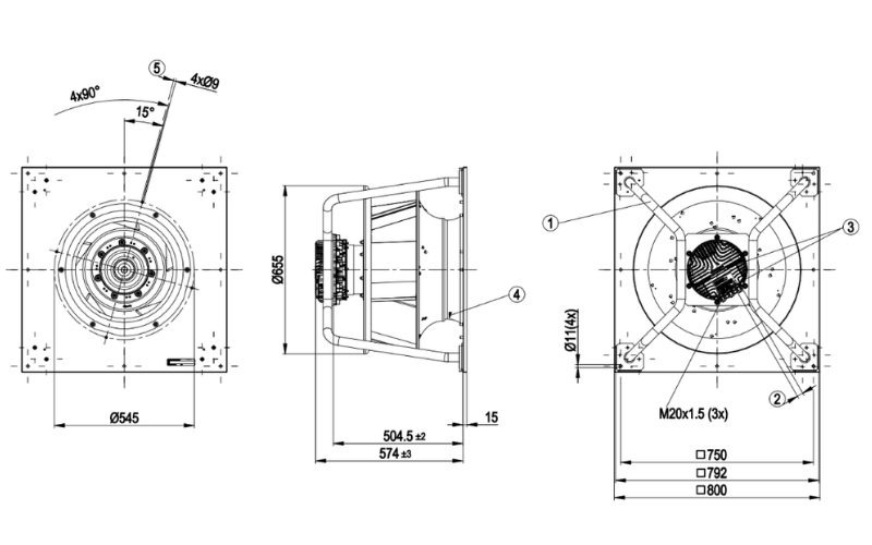 Bảng Vẽ Kỹ Thuật Quạt Ly T&acirc;m EC K3G560-PB31-71
