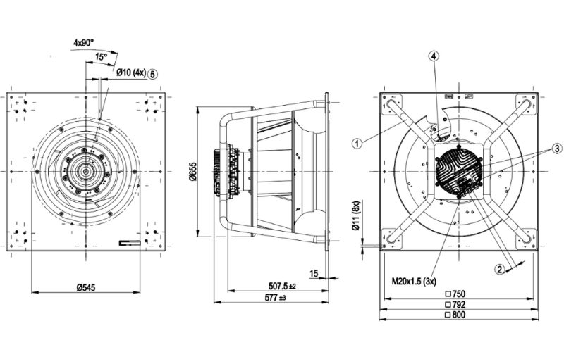 Bảng vẽ kỹ thuật DATASHEET Quạt Ly T&acirc;m EC K3G560-PB31-75