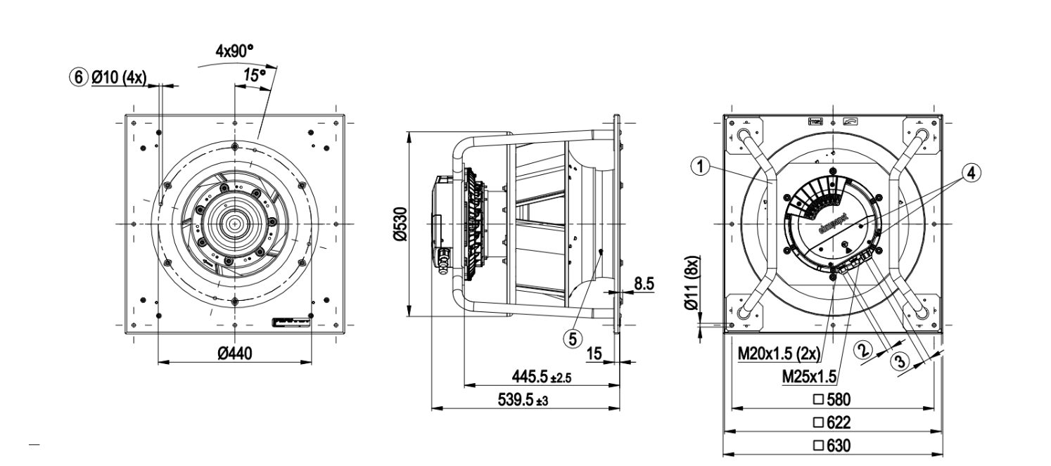 BẢNG VẼ KỸ THUẬT QUẠT LY T&Acirc;M EC K3G450-PB29-N1_KM241523 (EBMPAPST)