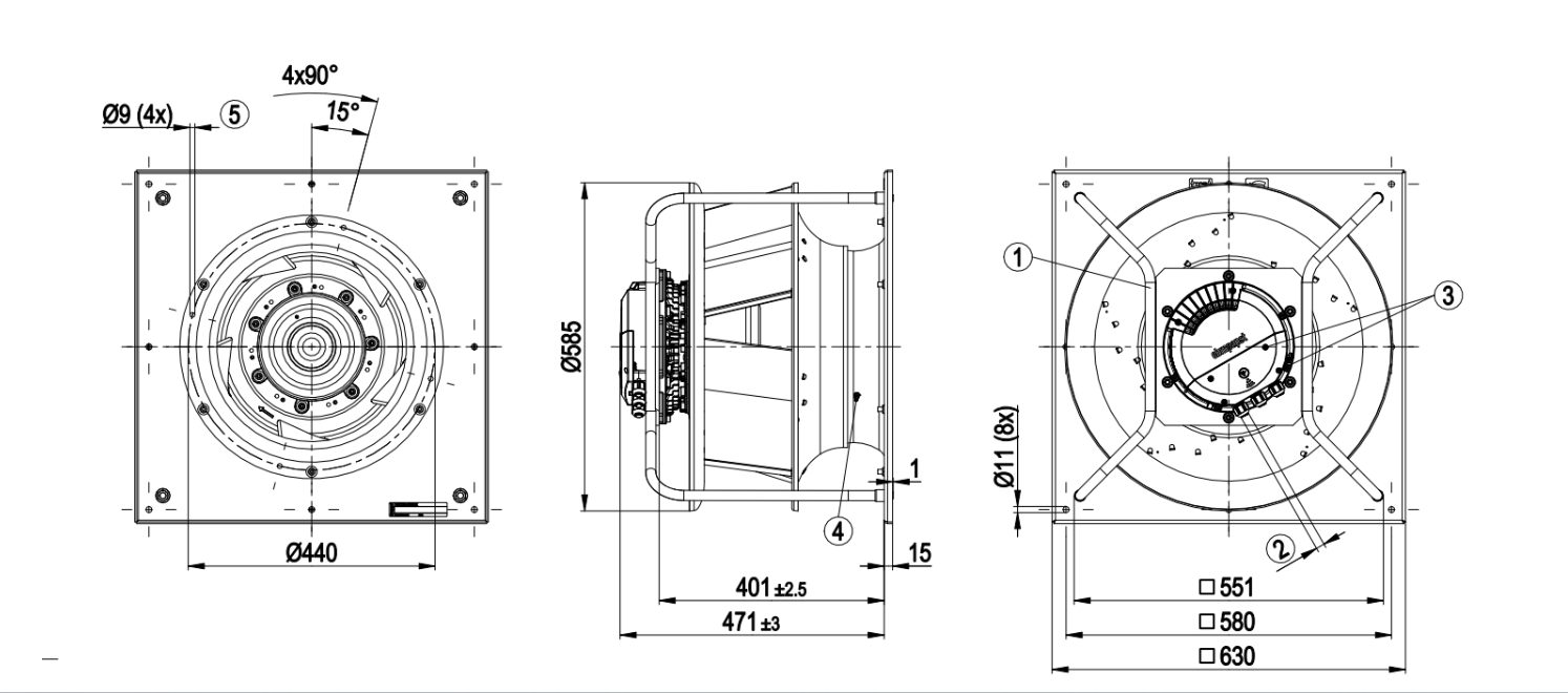 BẢNG VẼ KỸ THUẬT QUẠT LY T&Acirc;M EC K3G500-PB24-03 (EBMPAPST)