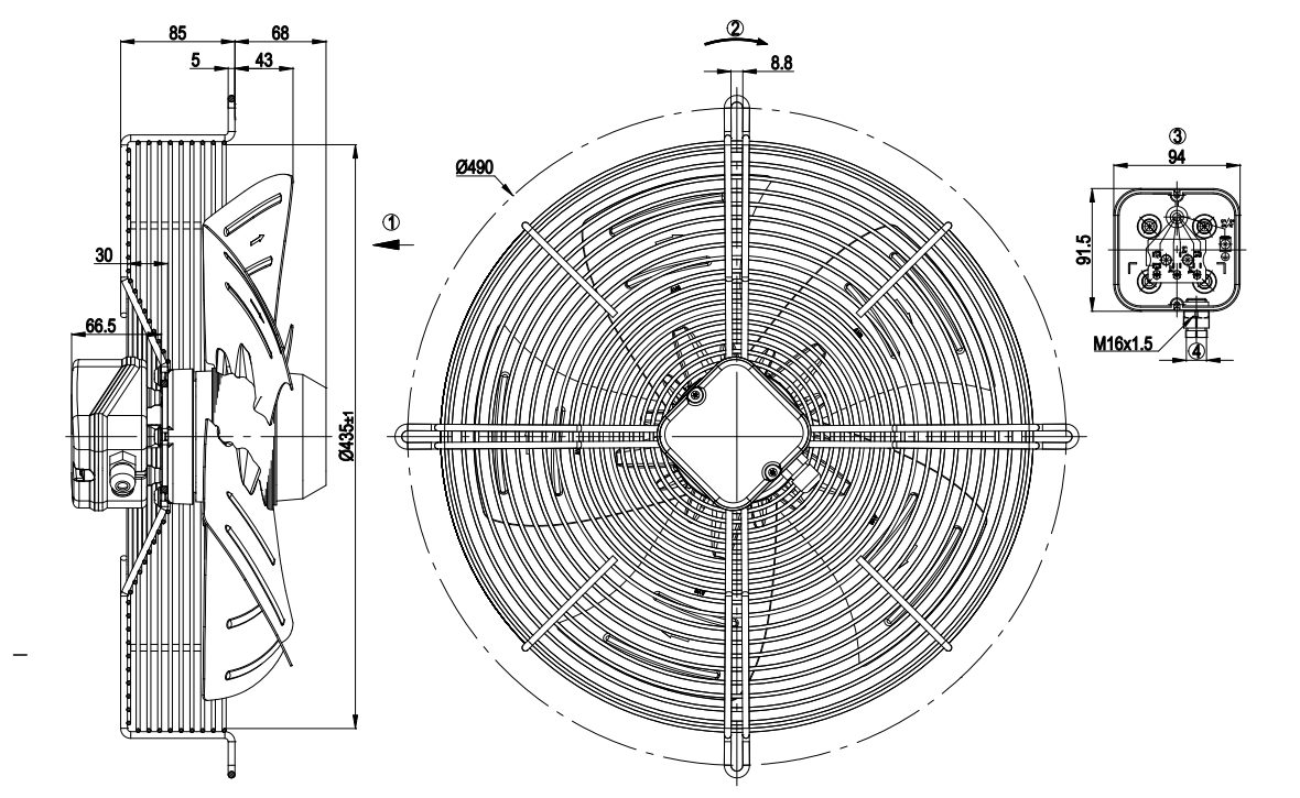 BẢNG VẼ KỸ THUẬT QUẠT HƯỚNG TRỤC EBMPAPST S4D400-AP12-38