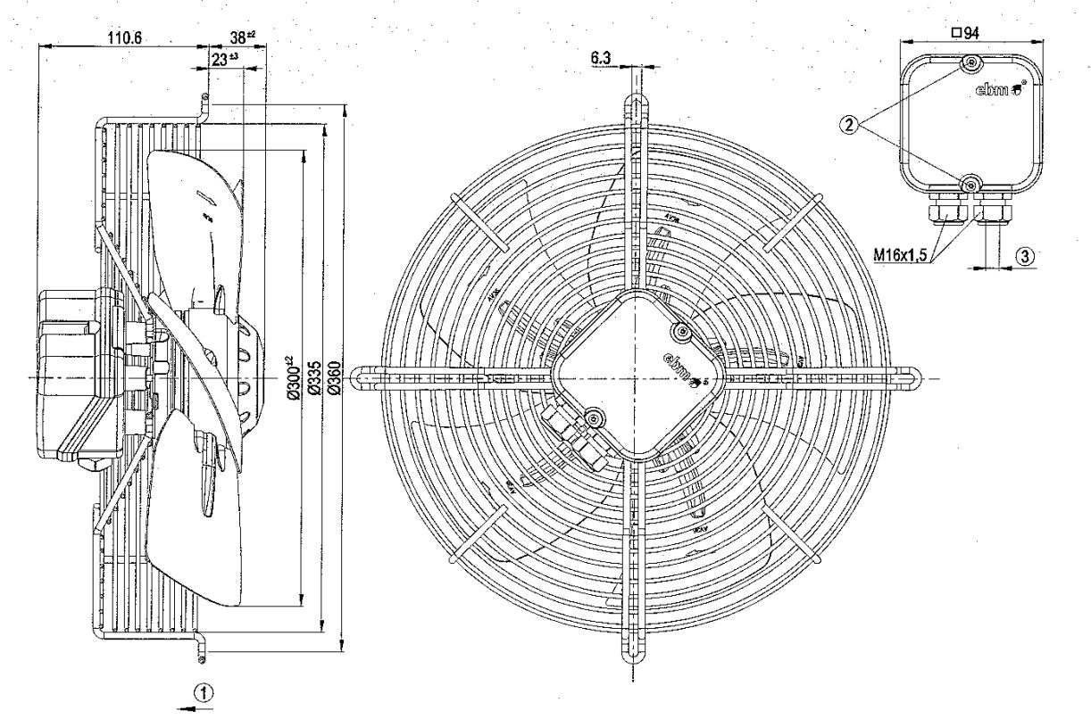 BẢNG VẼ KỸ THUẬT QUẠT HƯỚNG TRỤC EBMPAPST S4E300-AR26-87