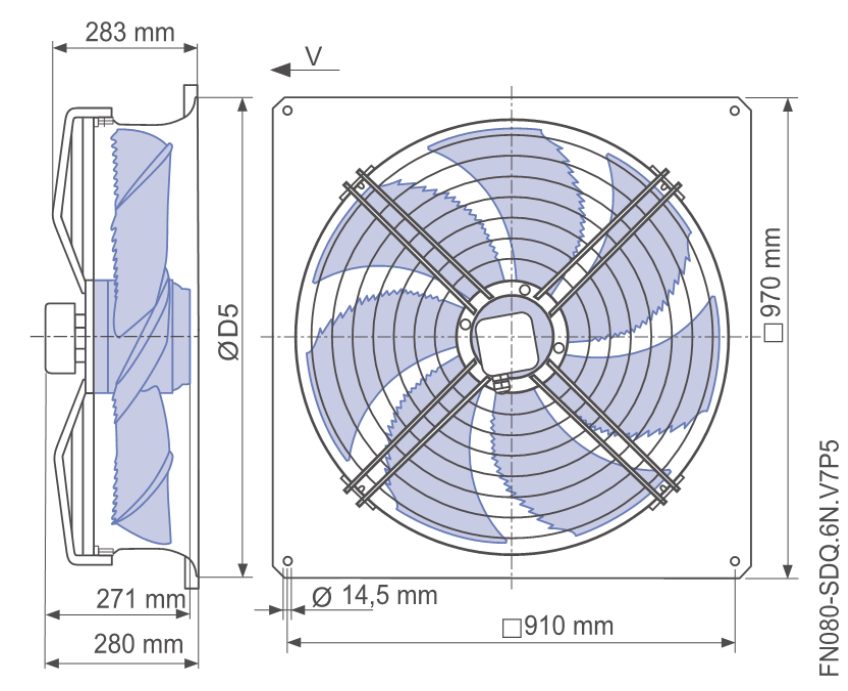 BẢNG VẼ KỸ THUẬT QUẠT HƯỚNG TRỤC ZIEHL-ABEGG FN080-SDQ.6N.V7P5